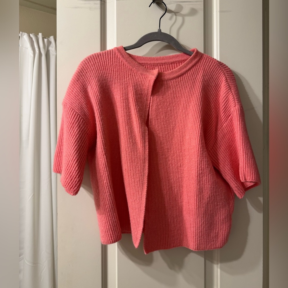 Coral Short-Sleeve Open Cardigan